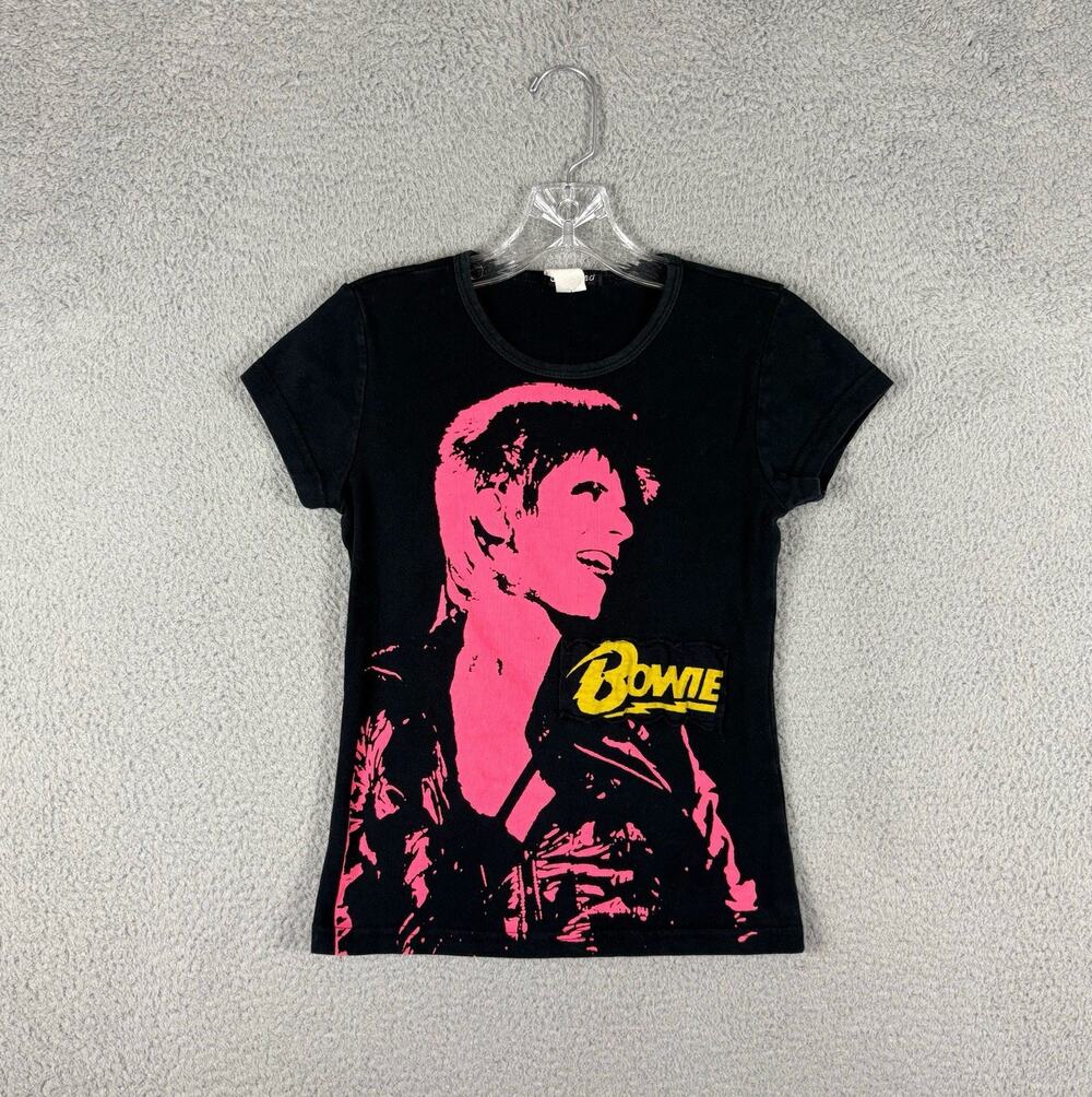 Vtg Glamhead David Bowie Top Women’s Large Black Rock Music USA Made Distress